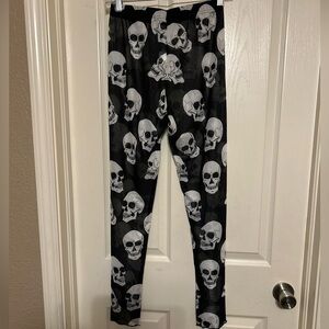 Morvia Women Halloween Goth Skull Goth Emo Leggings Large Black/White choose new